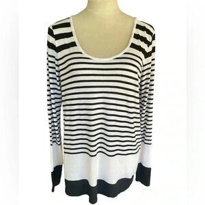 Vince Pima Cotton Blend Y2K White Black Stripes Long Sleeve Top Women Size M